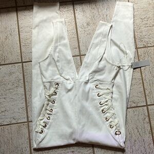 Iris Size XL white one piece long bodysuit jumpsuit catsuit sexy strappy sides